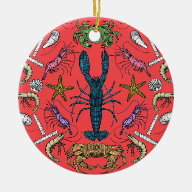 Maiskrustentiere, Damast Pop rot Keramik Ornament (Vorne)