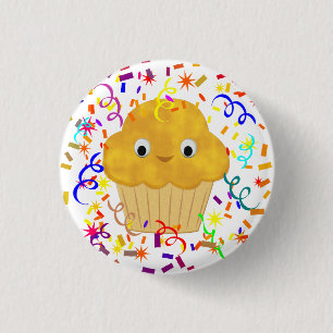 Maismuffin aus niedlichem Cartoon mit Confetti Button