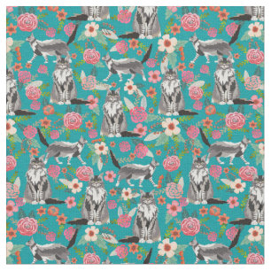 Maismünze Katze Vintage Blüten Türkis Stoff