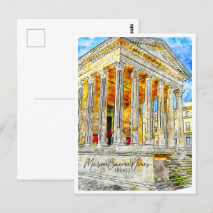 Maison Carree Nimes France Travel Place Watercolor Postkarte