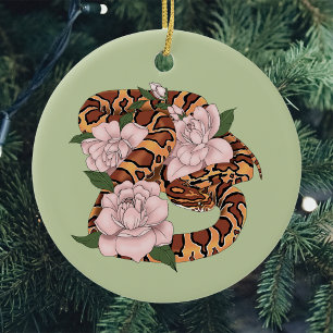 Maisschlange Rosa Blume grün Keramik Ornament