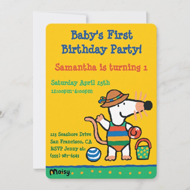 Maisy am Strand Geburtstag Einladung (Vorderseite)