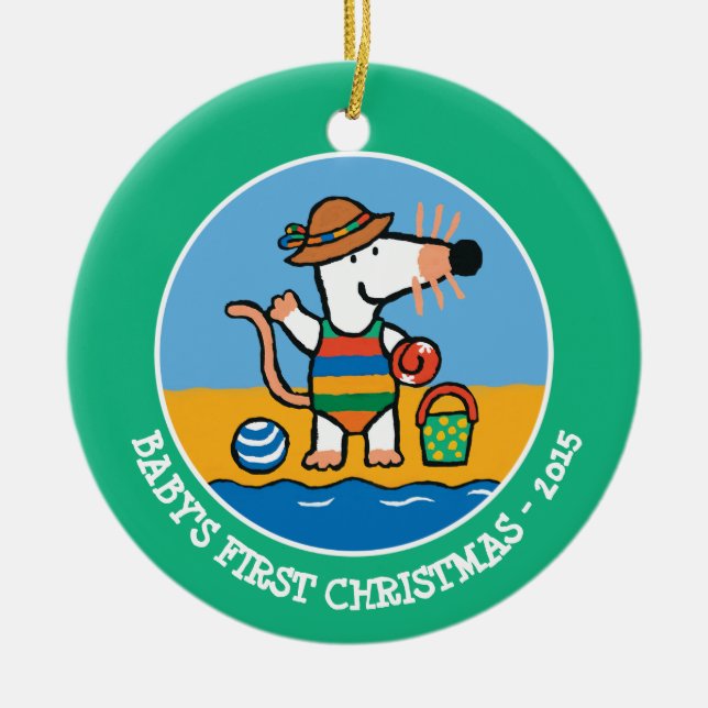 Maisy am Strand Keramikornament (Vorne)