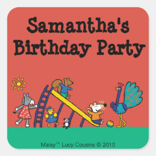 Maisy auf dem Spielplatz mit Freunden Quadratischer Aufkleber