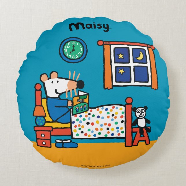 Maisy bereit zu den Bett-Blau-Pyjamas Rundes Kissen (Vorderseite)