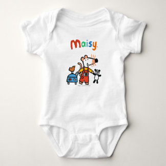 Maisy bereit zu den Ferien mit Gepäck Baby Strampler