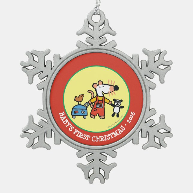 Maisy bereit zu den Ferien mit Gepäck Schneeflocken Zinn-Ornament (Vorderseite)