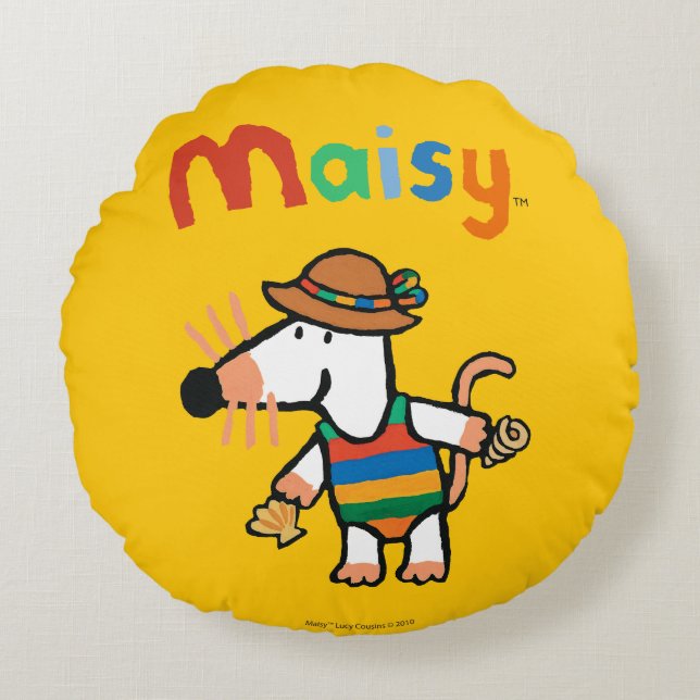 Maisy, die Muscheln am Strand sammelt Rundes Kissen (Vorderseite)