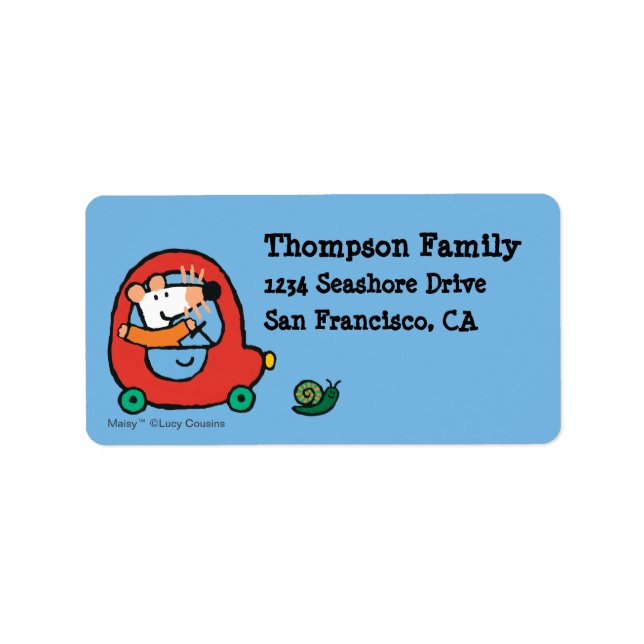 Maisy fährt ein Niedliches rotes Auto Adressaufkleber (Vorne)