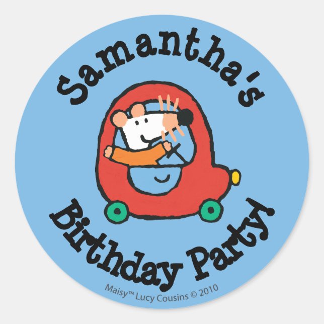 Maisy fährt ein Niedliches rotes Auto Runder Aufkleber (Vorderseite)