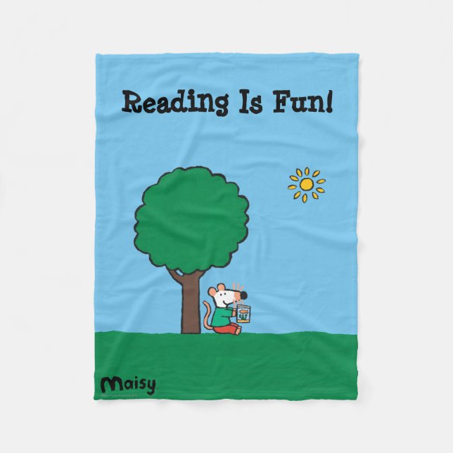 Maisy liest ihr Bibliotheks-Buch draußen Fleecedecke (Vorderseite)