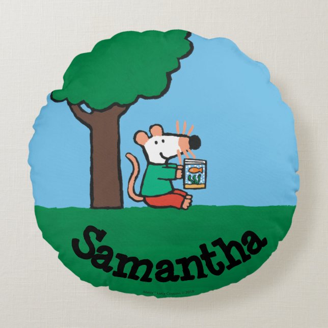 Maisy liest ihr Bibliotheks-Buch draußen Rundes Kissen (Vorderseite)