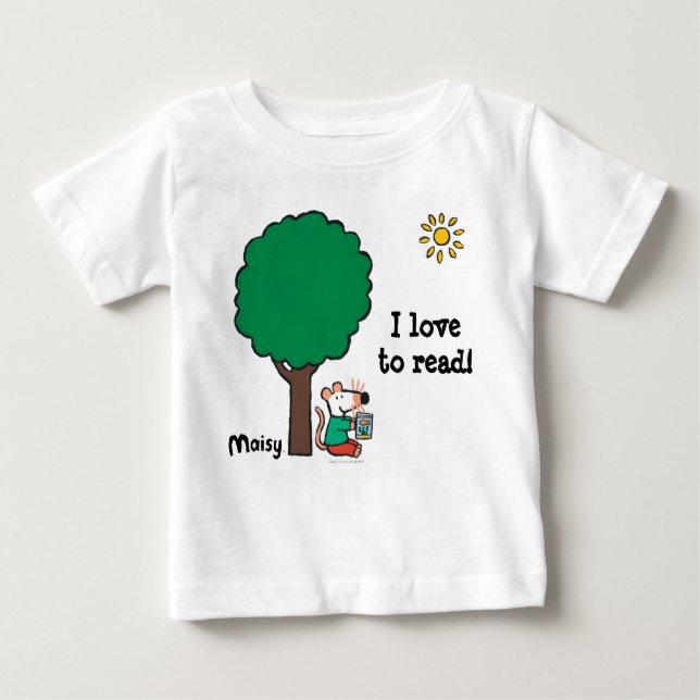 Maisy liest ihr Bibliotheksbuch im Freien Baby T-shirt (Vorderseite)