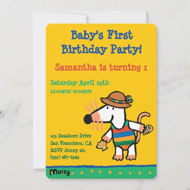 Maisy mit Muschel-Geburtstag Einladung (Vorderseite)
