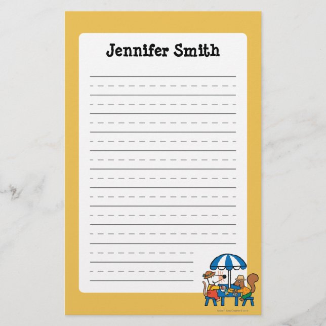 Maisy schreibt Postkarten unter blauen Regenschirm Briefpapier (Vorderseite)