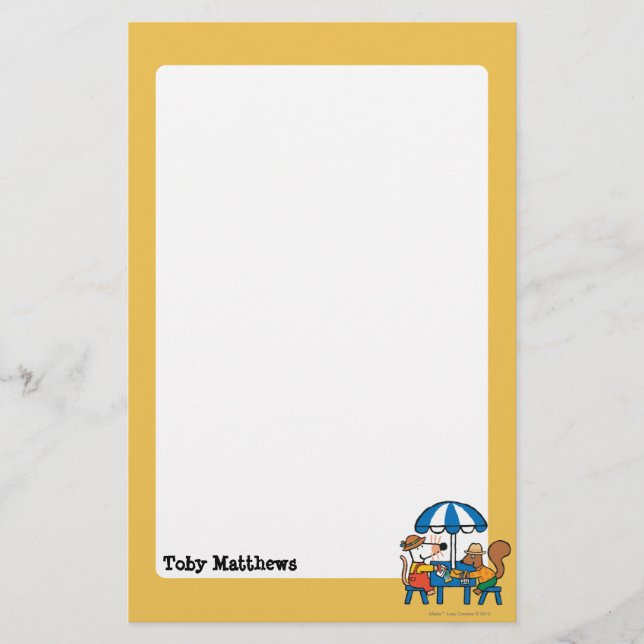 Maisy schreibt Postkarten unter blauen Regenschirm Briefpapier (Vorderseite)