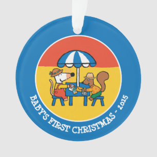 Maisy schreibt Postkarten unter blauen Regenschirm Ornament