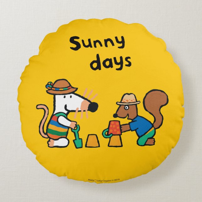 Maisy und Cyril errichten ein Sand-Schloss Rundes Kissen (Vorderseite)