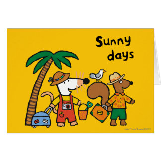 Maisy und Cyril mit Palme am Strand