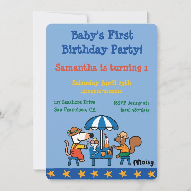 Maisy und Cyril zum Geburtstag Einladung (Vorderseite)