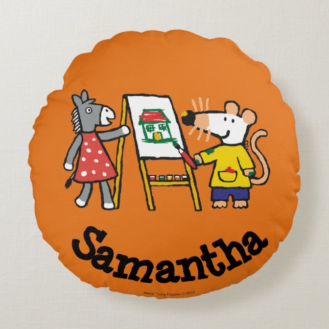 Maisy und Dotty Farbe an der Vorschule Rundes Kissen (Vorderseite)