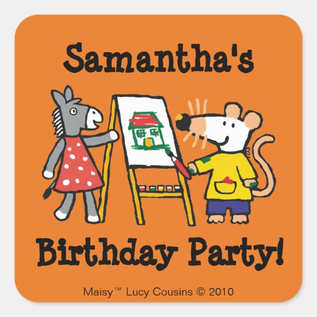 Maisy und Dotty Paint in der Vorschule Quadratischer Aufkleber (Vorderseite)