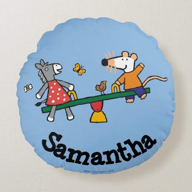 Maisy und Dotty ständiges Schwanken am Spielplatz Rundes Kissen (Vorderseite)