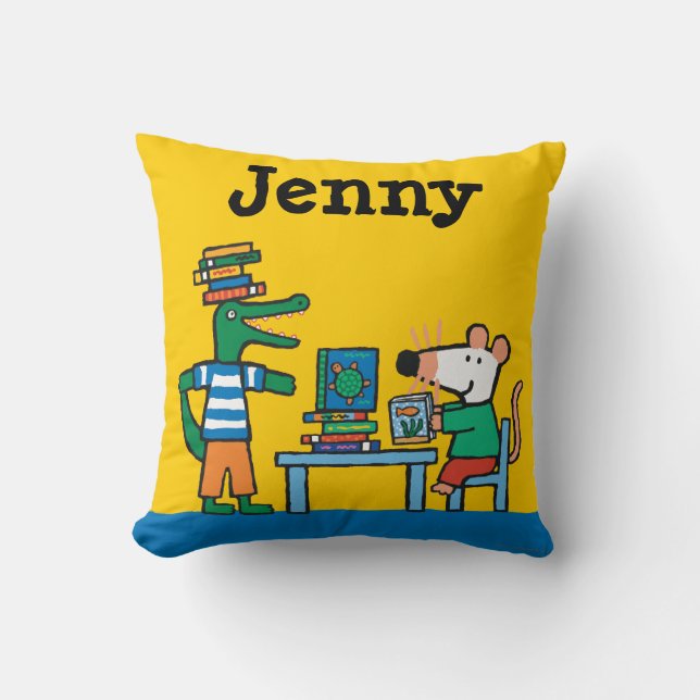 Maisy und Freunde genießen die Bibliothek Kissen (Vorderseite)