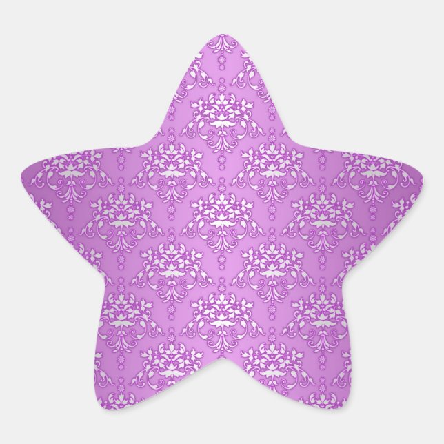 Majenta Lila Viktorianisch Damask Stern-Aufkleber (Vorderseite)
