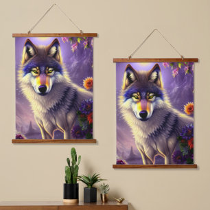 Majestät des Wolfs Wandteppich Mit Holzrahmen