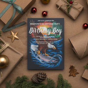 Majestät im Flug: Adler stürzt über Fisch Postkarte