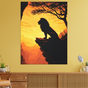 Majestätige Löwensilhouette Sonnenuntergang Klippe Leinwanddruck