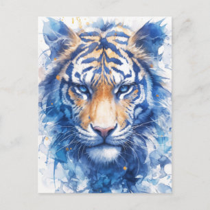 Majestätiger Blauäugiger Tiger Aquarell Postkarte