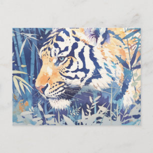 Majestätiger blauer Tiger im Wasserfarbenstil Postkarte