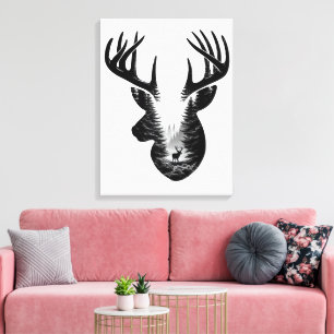 Majestätiger Hirsch Wald Doppelbelichtung Leinwand