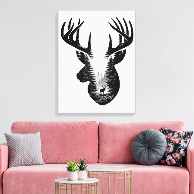 Majestätiger Hirsch Wald Doppelbelichtung Leinwand (Insitu (Wohnzimmer))