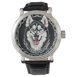 Majestätiger Husky-Hund mit kräftigen Farben Armbanduhr