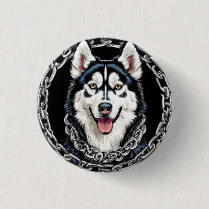 Majestätiger Husky-Hund mit kräftigen Farben Button