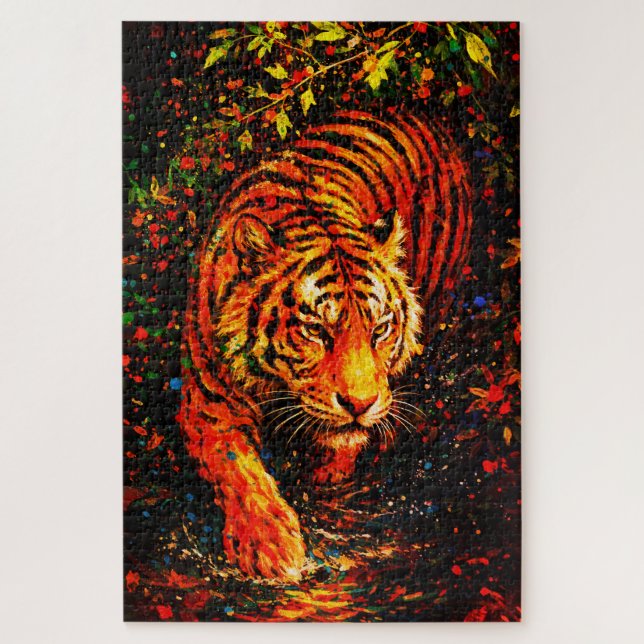 Majestätiger im Wasser Farbiger Spritzer Puzzle (Vertikal)
