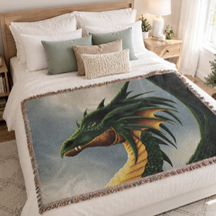 Majestätiger Smaragdgrüner Drache Fantasy Decke