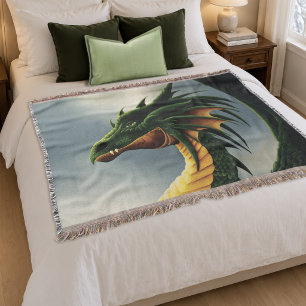 Majestätiger Smaragdgrüner Drache Fantasy Decke