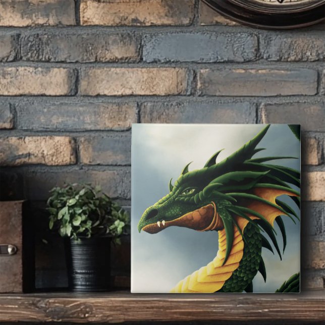 Majestätiger Smaragdgrüner Drache Fantasy Fliese (Von Creator hochgeladen)