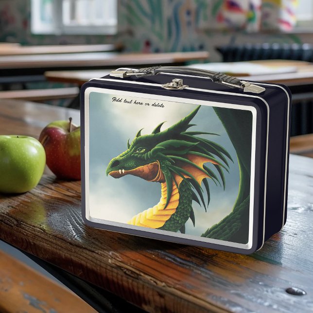 Majestätiger Smaragdgrüner Drache Fantasy Metall Brotdose (Von Creator hochgeladen)