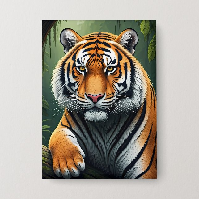 Majestätiger Tiger im Dschungel Button (Vorderseite)
