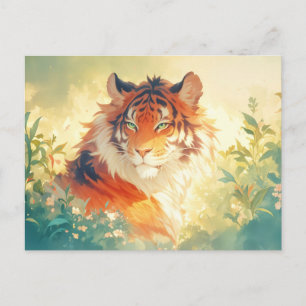 Majestätiger Tiger im sonnendurchfluteten Blumen G Postkarte