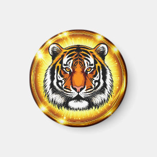 Majestätiger Tigerkopf mit leuchtenden goldenen Li Magnet