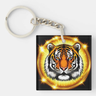 Majestätiger Tigerkopf mit leuchtenden goldenen Li Schlüsselanhänger