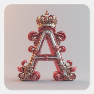 Majestätiger verzierter Buchstabe A mit Krone Quadratischer Aufkleber