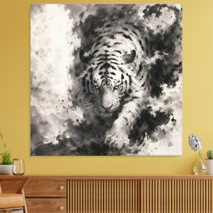 Majestätiger Weißer Tiger, der aus der Tinte aufta Leinwanddruck