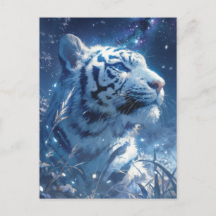 Majestätiger Weißer Tiger unter dem sternenklaren  Postkarte